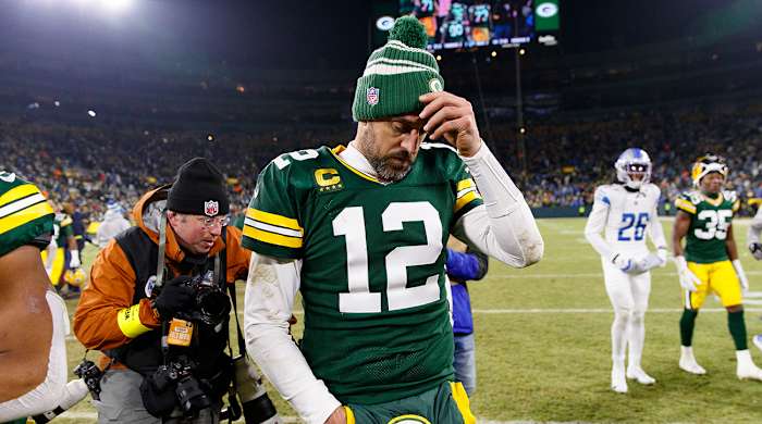 Aaron Rodgers after a game against the Lions.